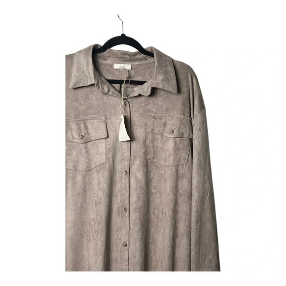 1314.‎ EASEL LONG SLEEVE FAUX SUEDE TRENCH LENGTH SHACKET SIZE LARGE OVERSIZED - Picture 3 of 10